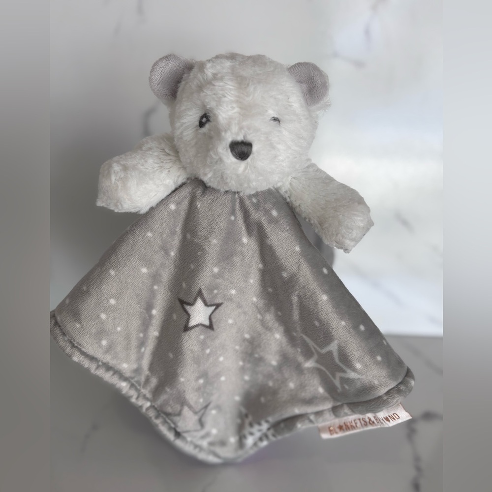 Blankets & Beyond Teddy Bear Security Blanket Plush Silver White Stars Lovey
